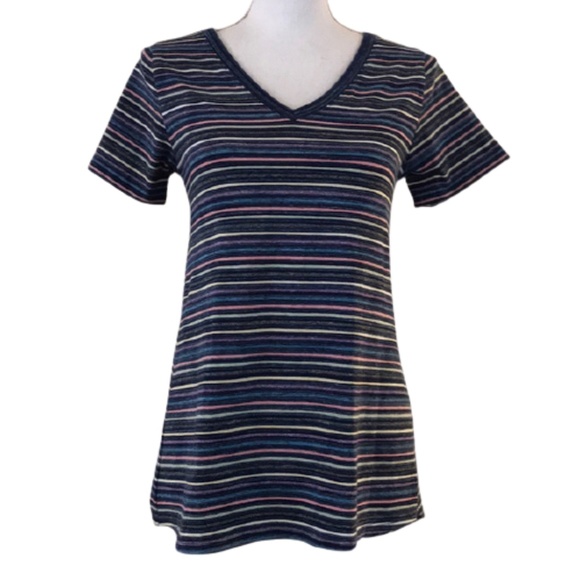 LULAROE short sleeved v neck striped rainbow blue tee - Picture 1 of 8